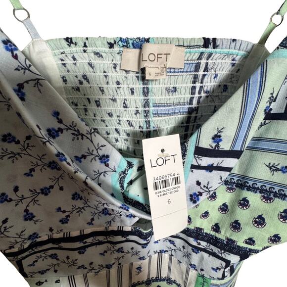 LOFT Patchwork Sleeveless Mini Dress Size 6 NWT Blue Green Floral - Picture 3 of 3